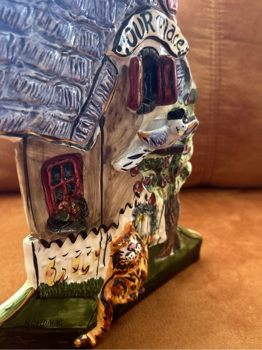 Blue Sky Our Place Wall Hanging Ceramic Heather Goldminc Signed Cat Bird 3D